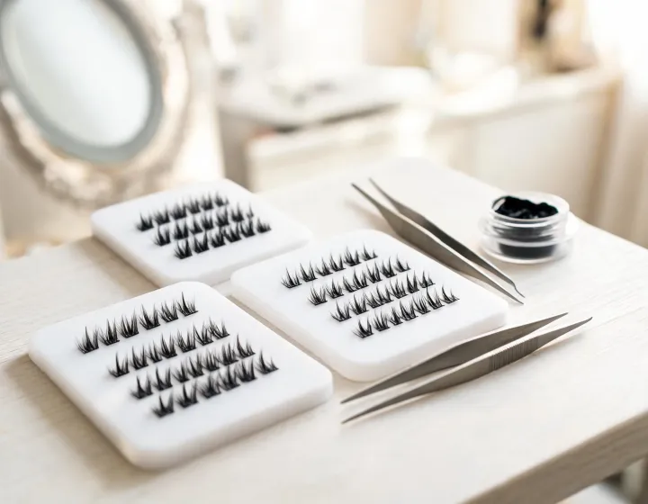 volume lashes on a cosmetics bench, illustration only